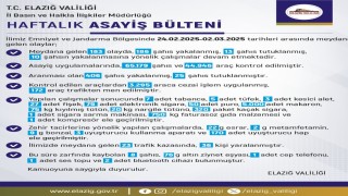 Elazığda son bir haftada 183 olay meydana geldi, 186 şahıs yakalandı