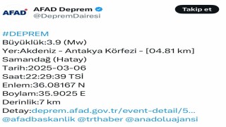 Hatayda 3.9 büyüklüğünde deprem
