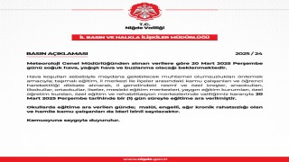 Niğdede eğitime 1 gün ara verildi