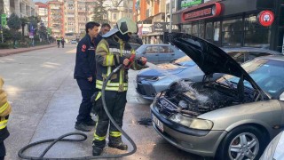 Park halindeki otomobilde yangın çıktı