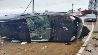 Rizede takla atan otomobilin sürücüsü yaralandı