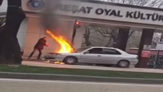 Seyir halindeyken arıza yapan araç alev topuna döndü