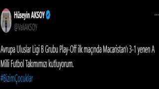 Vali Aksoydan milli takıma tebrik mesajı