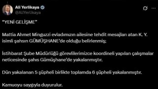 Bakan Yerlikaya, Mattia Ahmet Minguzzinin ailesine tehdit mesajları atan şahsın yakalandığını duyurdu