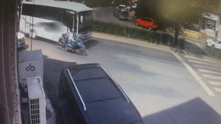 Çorluda motosikletlinin yaralandığı kaza anı kamerada