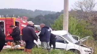Denizlide yoldan çıkan otomobil elektrik direğine çarptı; 2 ölü, 1 yaralı