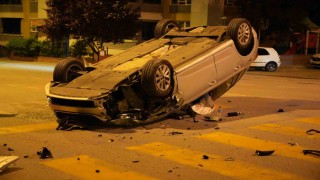 Edirnede takla atan otomobilin sürücüsü yaralandı