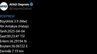 Hatayda 3.9 büyüklüğünde deprem