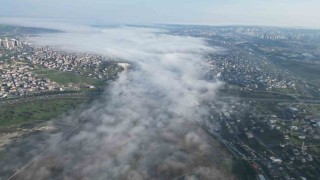 İstanbulda sis bulutları kartpostallık görüntü oluşturdu