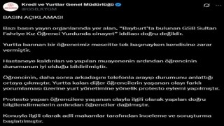 KYK, Bayburtta yurtta cinayet işlendiği iddiasını yalanladı