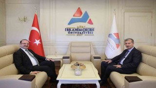 Rektör Hacımüftüoğlundan mevkidaşı Rektör Gülçine hayırlı olsun ziyareti