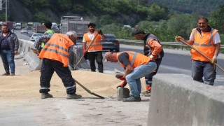 25 ton tavuk yemi D-650ye savrulmuştu: Kapalı olan yol 2 saat sonra ulaşıma açıldı