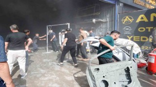 Antalyada boya atölyesinde çıkan yangında 12 kişi dumandan etkilendi