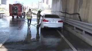 Ataşehirde lüks otomobil alev alev yandı