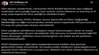 Bakan Yerlikaya, Osmaniyede taşan dere yatağında can kaybı olmadığını duyurdu