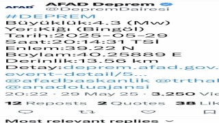 Bingölde 4,3 büyüklüğünde deprem