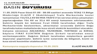 Elazığda elektrik kesintisi yaşanacak