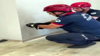 Fabrika duvarına sıkışan yavru kedinin imdadına itfaiye yetişti