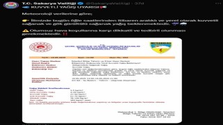 Sakaryada kuvvetli yağış uyarısı