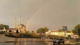 Edirnede yağmur sonrası gökkuşağı şöleni
