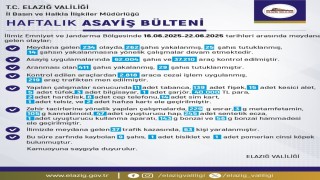 Elazığda bir haftada 234 olay meydana gelirken, 262 şahıs yakalandı