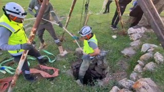 Eruhta kuyuya düşen dana kurtarıldı