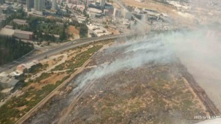 İzmirde makilik ve otluk alanda yangına havadan ve karadan müdahale