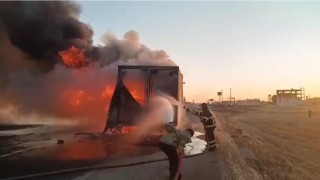 Mardinde seyir halindeki kamyon alev aldı