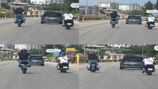 Motosikletli sürücüden D-400 karayolunda tehlikeli hareketler