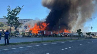 Palet fabrikası alev alev yanıyor