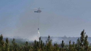 Şarköyde orman yangınına helikopterle müdahale sürüyor