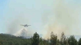 Şarköyde ormanlık alanda çıkan yangına karadan ve havadan müdahale ediliyor