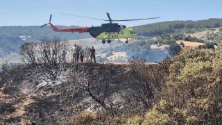 Tekirdağda otluk ve makilik alanda çıkan yangına havadan ve karadan müdahale edildi