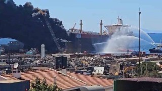 Aliağada tanker gemide yangın devam ediyor