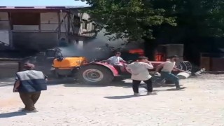 Anız yangını rüzgarın etkisi ile eve sıçradı