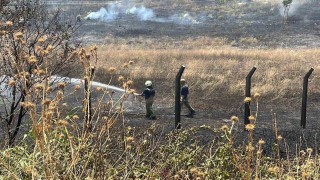 Bahçeşehirde otluk alan alev alev yandı, yol trafiğe kapatıldı