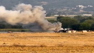 Boluda balya makinesi yandı, tarlada anız yangını çıktı