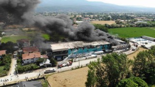Boludaki fabrika yangını havadan görüntülendi