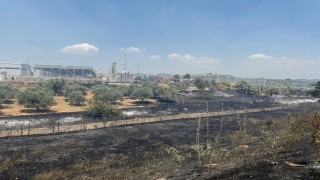 Çift sürülen tarla yangında zarar görmedi