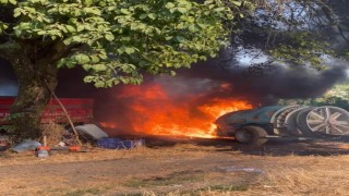 Çiftçinin ilaçlama makinesi alev topuna döndü