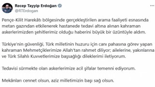 Cumhurbaşkanı Erdoğandan Pençe-Kilit bölgesindeki şehitler için taziye mesajı