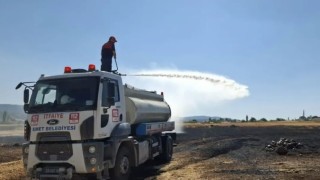 Emette biçerdöver kaynaklı yangında yaklaşık 500 dekar ekili alan zarar gördü