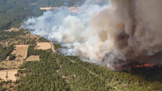 Karabükte yangının çıktığı nokta dronla havadan görüntülendi