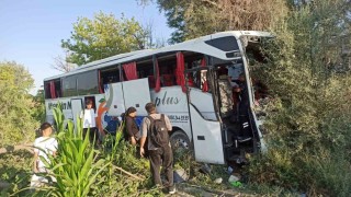 Konyada yolcu otobüsü yoldan çıkarak ağaçlara çarptı: 7 yaralı