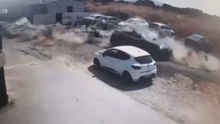 Kule vinç böyle devrildi, sahada çalışan Suriyeliler savaş çıktı zannetti