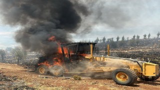 Orman yangınında iş makinesi hurdaya döndü
