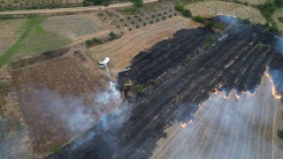 Osmaniyede anız yangını dron ile görüntülendi