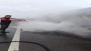 Osmaniyede asfalt yüklü tankerde çıkan yangın söndürüldü