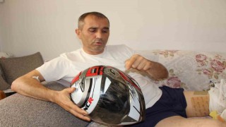 Otomobille çarpışan motosikletin sürücüsü havada takla attı: Beni kurtaran başımdaki kask oldu