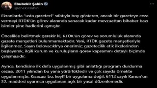 RTÜK Başkanı Şahin: RTÜK gazete manşetleriyle ilgilenmez
